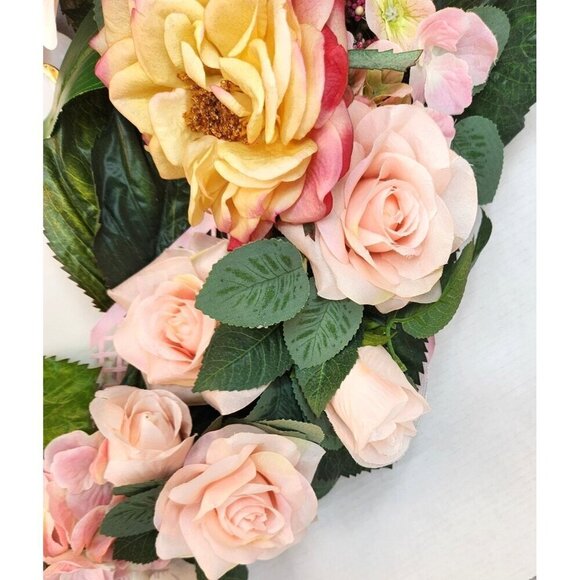 Pink Artificial Floral Wreath With Roses & Lilies For Home Decor - Picture 9 of 15